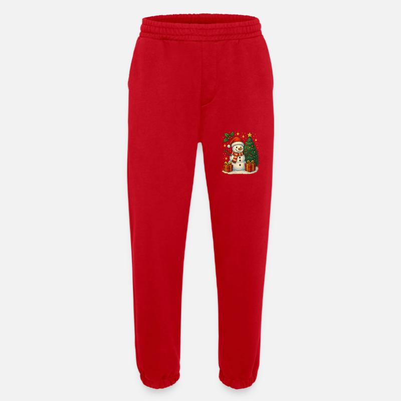 Weihnachtsschneemann mit Baum und Geschenken - Heavyweight Jogginghose - made by SPREAD - Rot