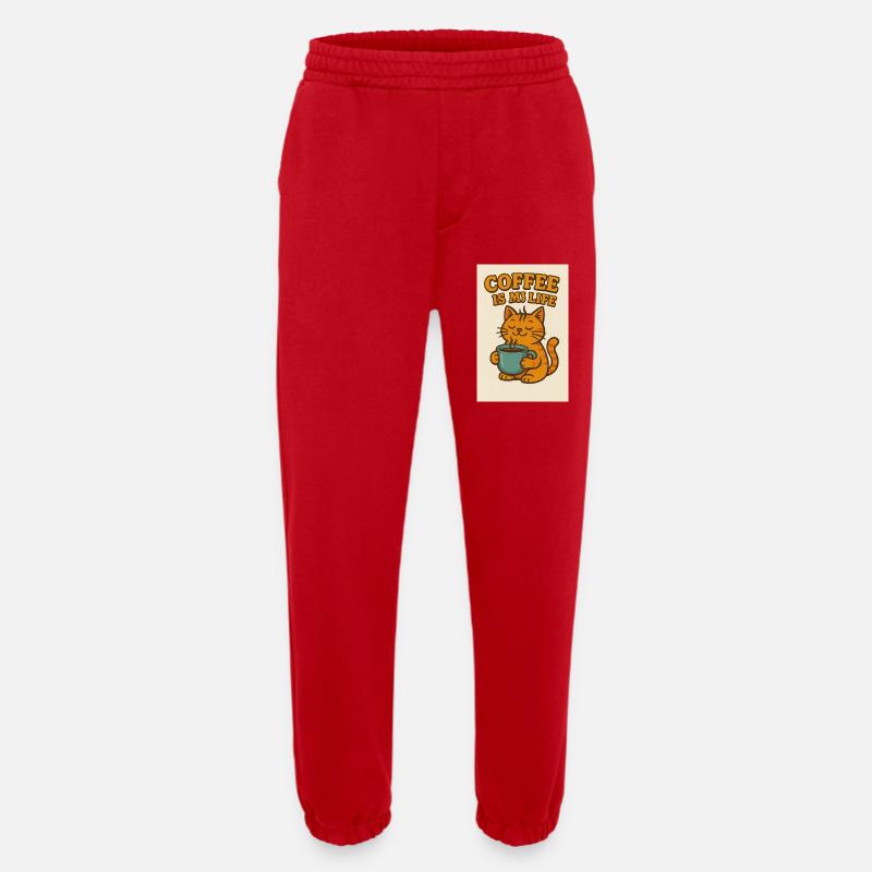 Coffee-loving cat in retro style - Heavyweight Jogging Pants - made by SPREAD  - red