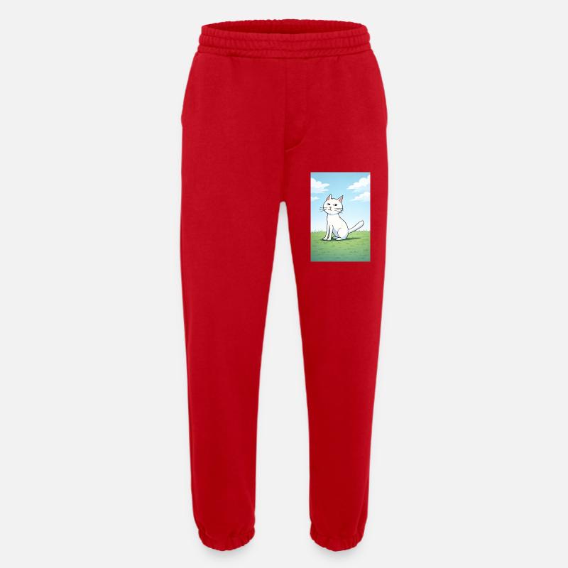 Weiße Katze mit frechen Blick - Heavyweight Jogginghose - made by SPREAD  - Rot
