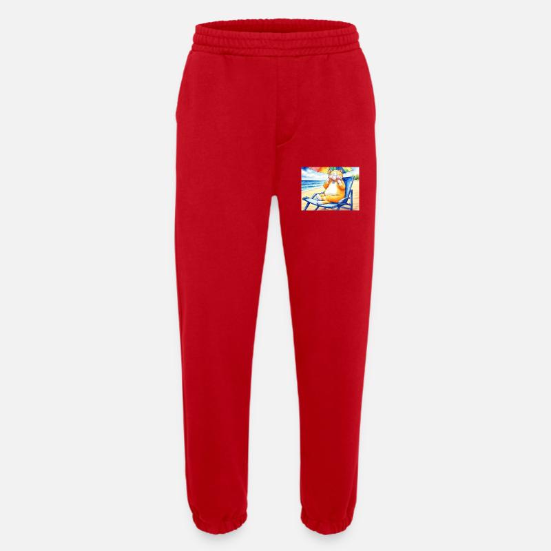 Katze am Strand mit Eiscreme - Heavyweight Jogging Pants - made by SPREAD - red