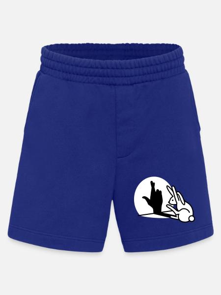 De grappige schaduw die van de konijnhand vingers kruisen - Heavyweight organic shorts made in EU - Iconic Blue