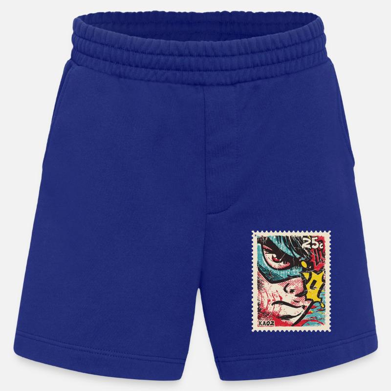 Comic-Held als Retro-Briefmarke - Heavyweight Shorts - made by SPREAD  - Iconic Blue