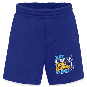 Iss. Schlaf. Trailrunning. Wiederholen Sie sich - Heavyweight Shorts - made by SPREAD  - Iconic Blue - Vorne