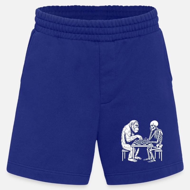 Primate vs Skeleton Chess Duel - Heavyweight Shorts - made by SPREAD - Iconic Blue