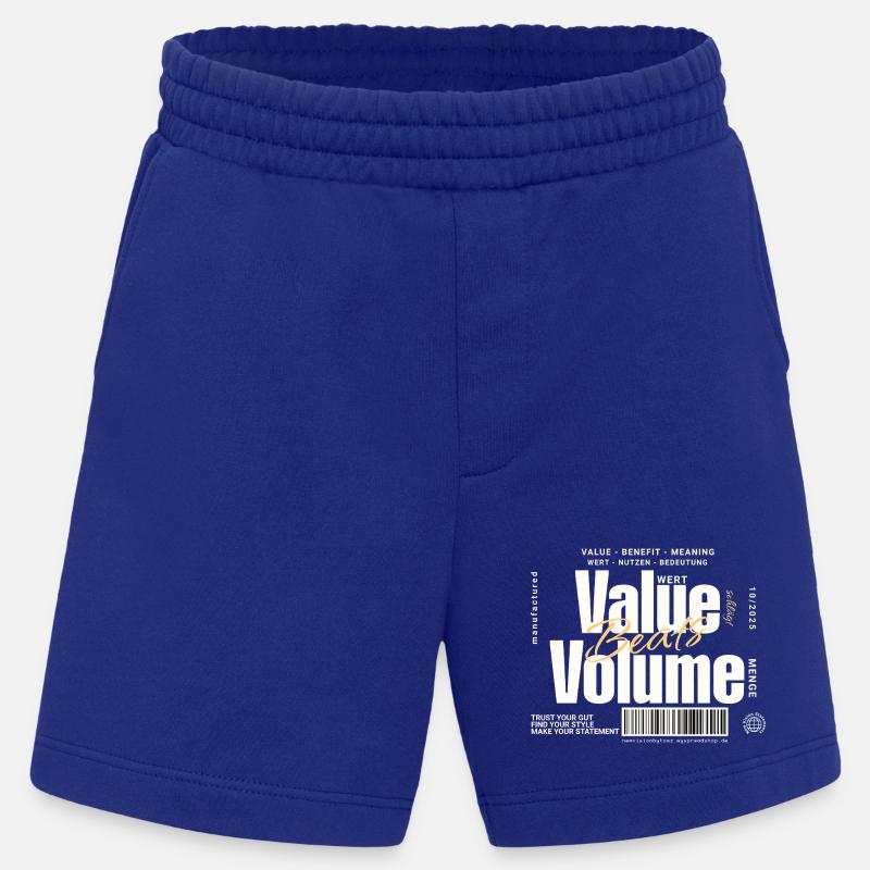 Value Beats Volume – Statement Design (Dunkel) - Heavyweight Shorts - made by SPREAD - Iconic Blue