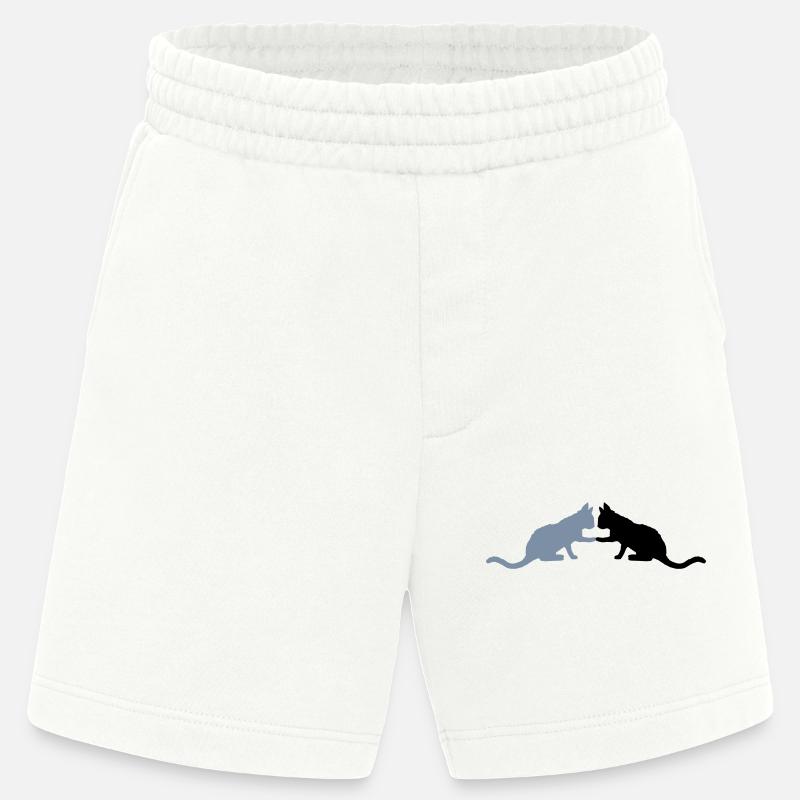 2 jolies silhouettes de chats - Short bio épais fabriqué en UE - OFF WHITE