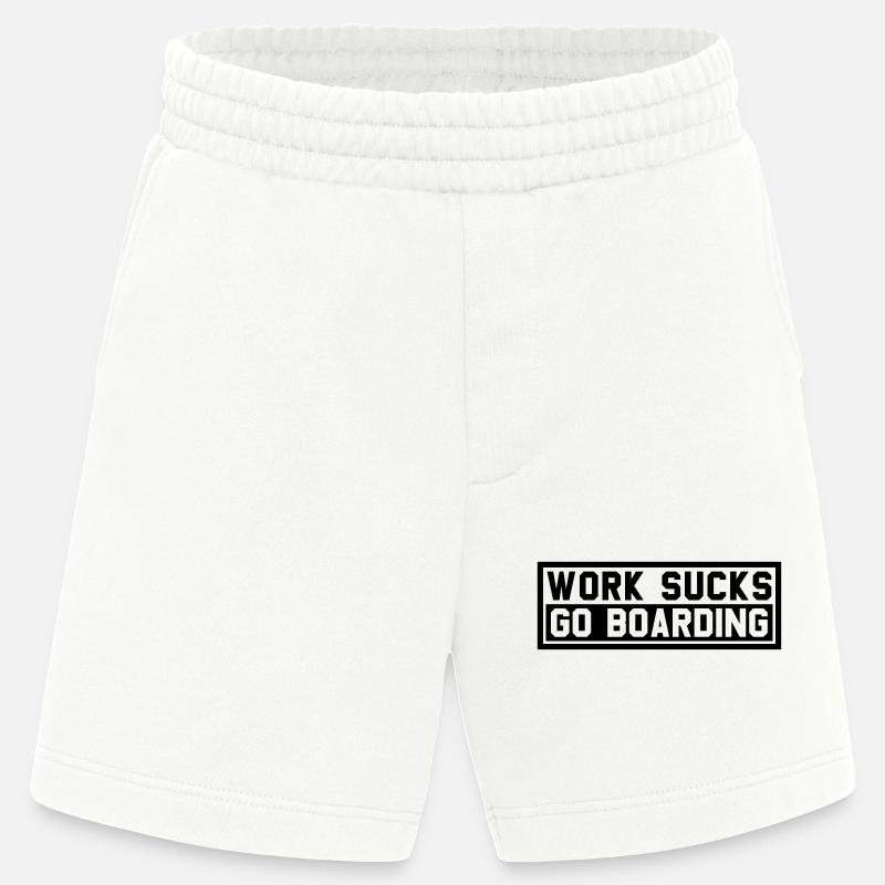 WORK SUCKS GO BOARDING - Heavyweight Shorts - made by SPREAD  - OFF WHITE