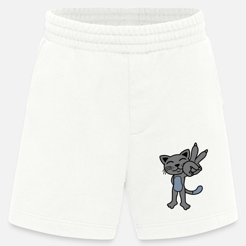 Segno della pace Gatto in piedi - Pantaloncini ecologici Heavyweight Made in UE - OFF WHITE