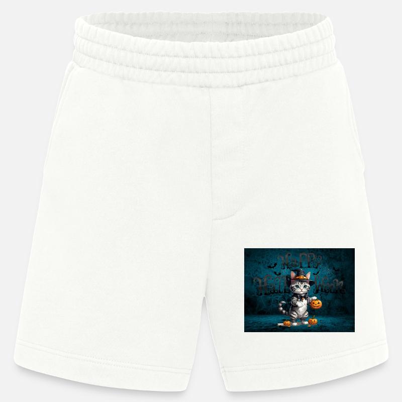 Effrayant Mignon Halloween Chat Effrayant - Short bio épais fabriqué en UE - OFF WHITE