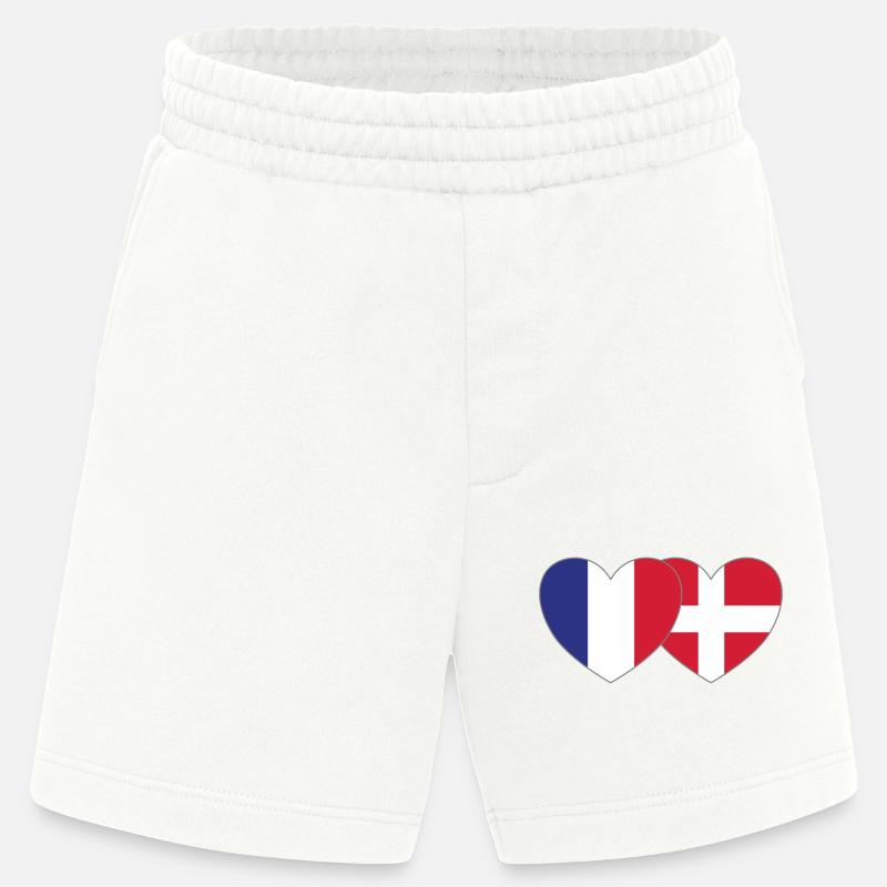 Frankrig Danmark Flag Hjerte - Heavyweight organic shorts made in EU - OFF WHITE