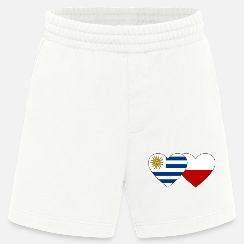 Uruguay Pologne Drapeau du cœur - Short bio épais fabriqué en UE - OFF WHITE