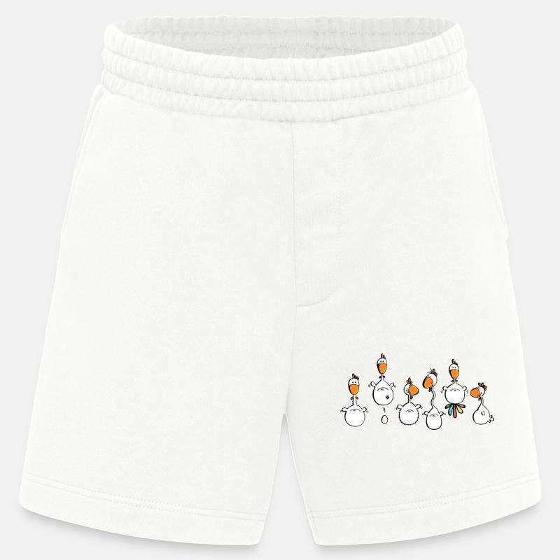 Crazy Chickens - poule - poluets - coq - Short bio épais fabriqué en UE - OFF WHITE