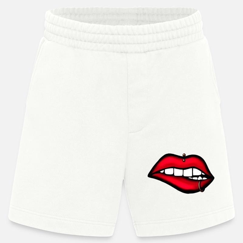 Lippen mit Piercing – Ästhetisches Design - Heavyweight Shorts - made by SPREAD - OFF WHITE