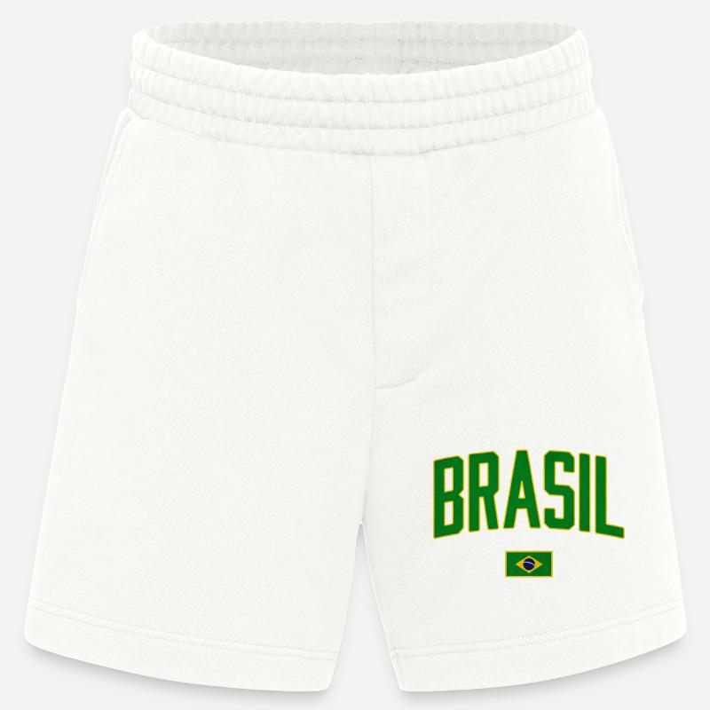 Conception du Brésil avec drapeau national - Short bio épais fabriqué en UE - OFF WHITE
