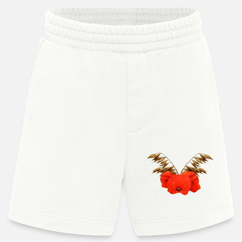 ländliche blumenmuster, Mohnmuster mit Hafer - Heavyweight Shorts - made by SPREAD - OFF WHITE