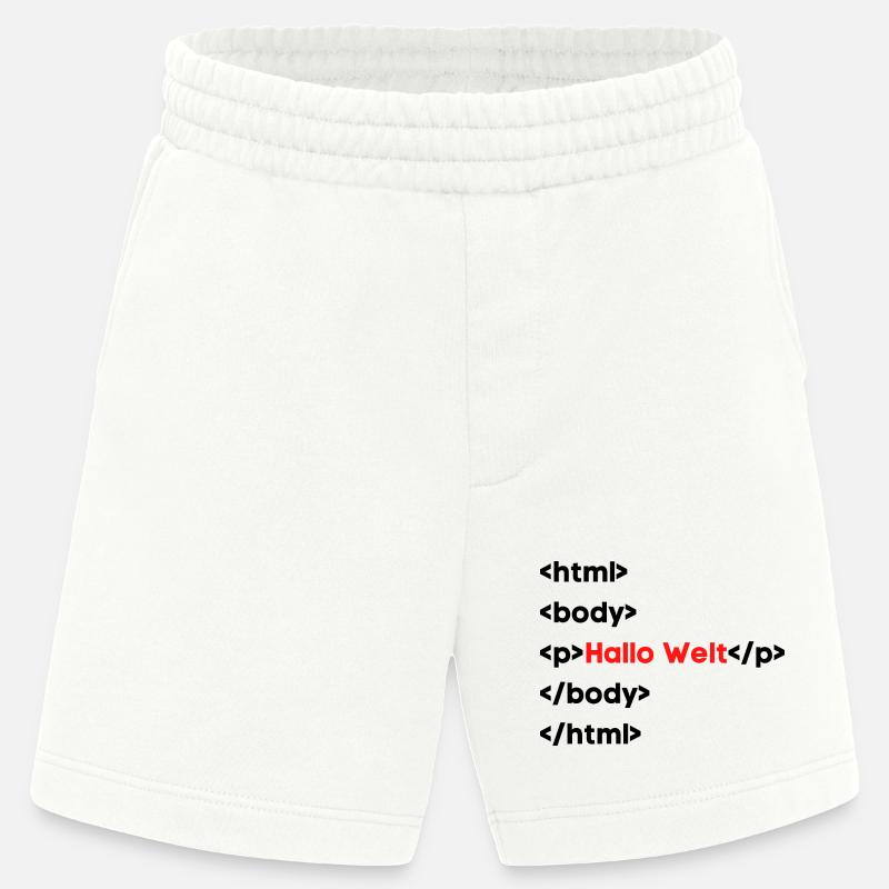 Hallo Welt HTML – Lustiges Programmierer & Coding  - Heavyweight Shorts - made by SPREAD  - OFF WHITE