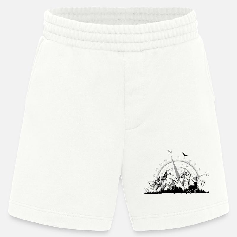 Kompass Rose Minimalistisch Marinegrau - Heavyweight Shorts - made by SPREAD - OFF WHITE