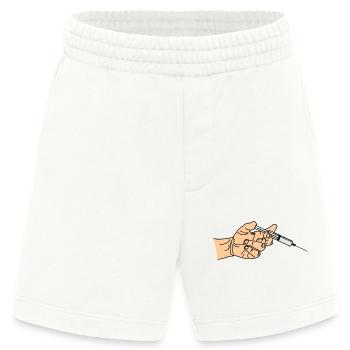 Spritze mit herauskommendem Tropf in der Hand - Heavyweight Shorts - made by SPREAD  - OFF WHITE - Vorne