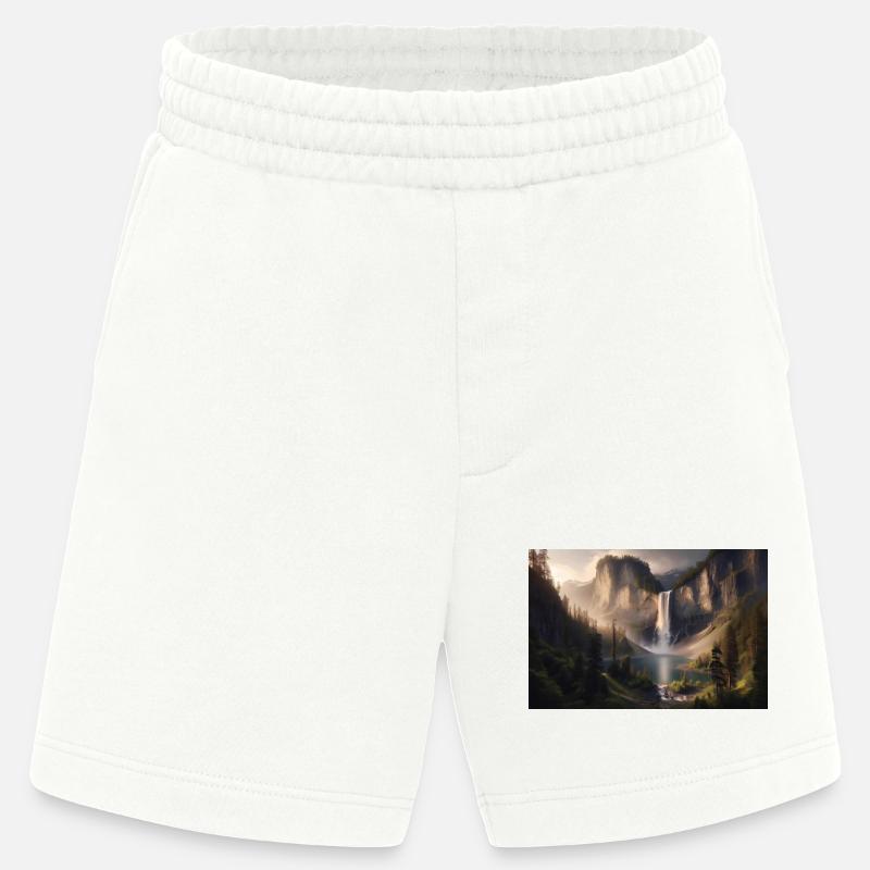 Poster Ölgemälde Berglandschaft mit Wasserfall - Heavyweight Shorts - made by SPREAD  - OFF WHITE