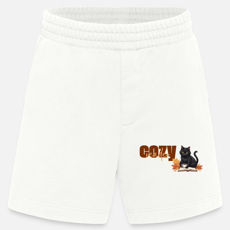 Cozy reader - Herbstlicher Katzenlese-Design - Heavyweight Shorts - made by SPREAD  - OFF WHITE