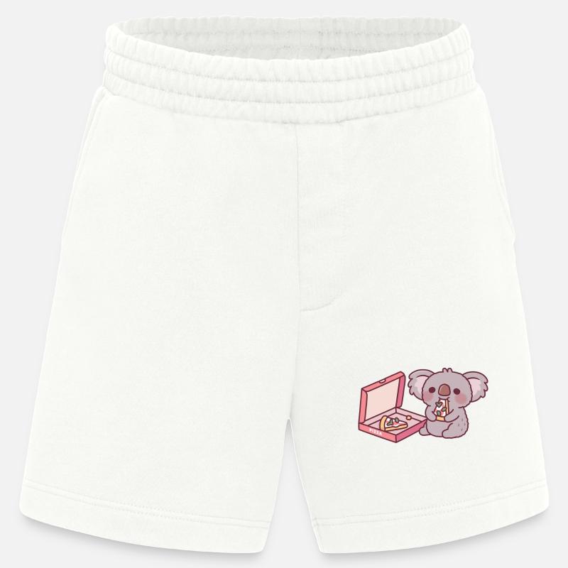 Mignon Koala Ours Mangeant Pizza - Short bio épais fabriqué en UE - OFF WHITE