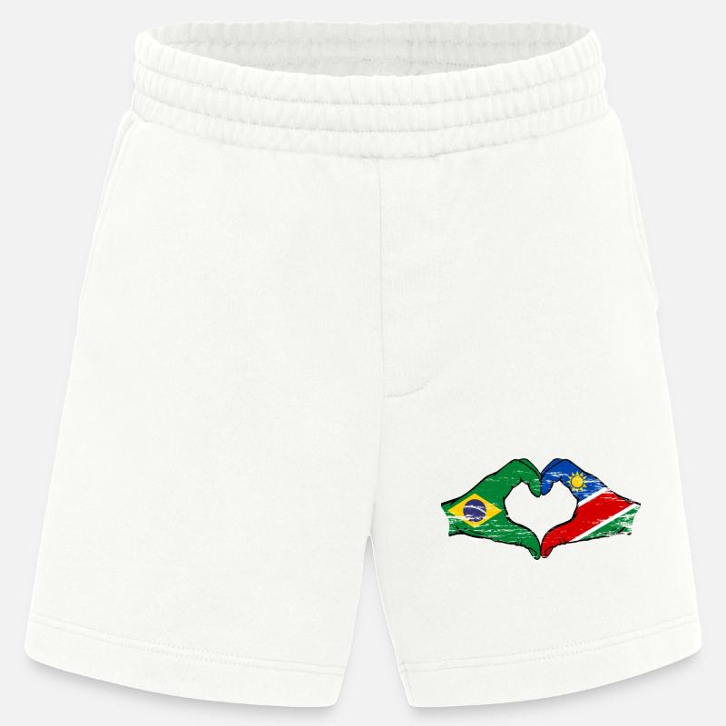 Brazil Namibia Flag Hands Heart Shape - Heavyweight Shorts - made by SPREAD  - OFF WHITE