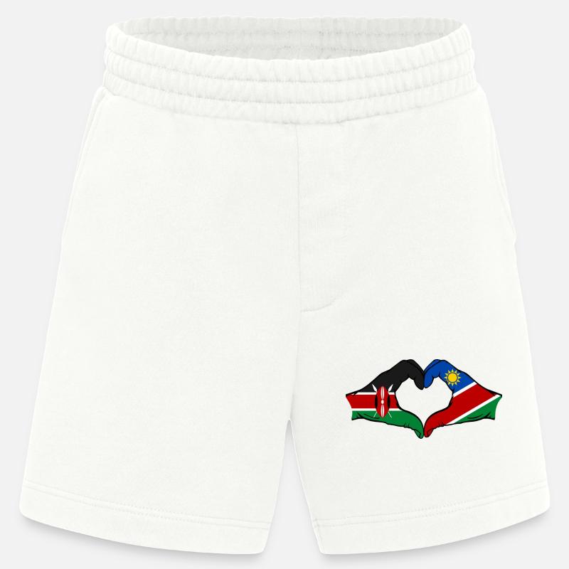 Kenya Namibia Flag Hands Heart Shape - Heavyweight Shorts - made by SPREAD - OFF WHITE