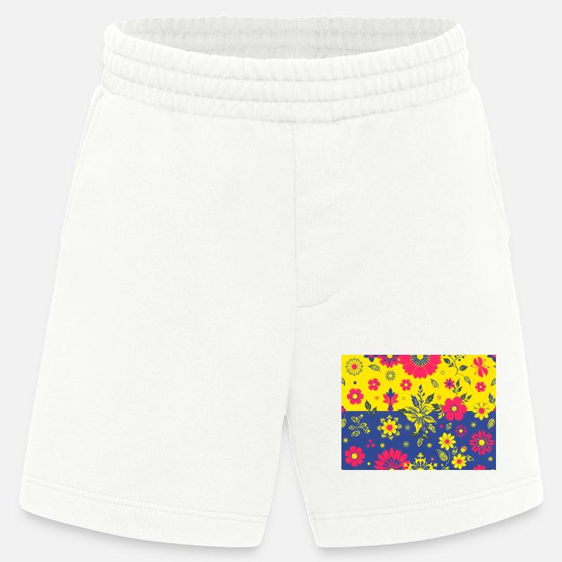 Blumenmuster mit kontrastfarbenem Hintergrund - Heavyweight Shorts - made by SPREAD  - OFF WHITE