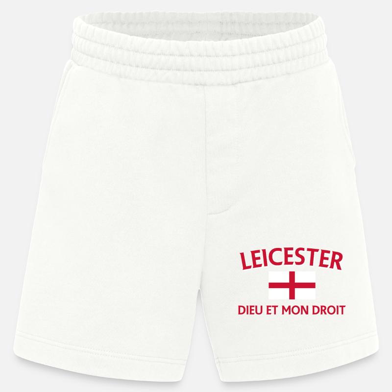 Leicester Angleterre Drapeau et devise - Short bio épais fabriqué en UE - OFF WHITE