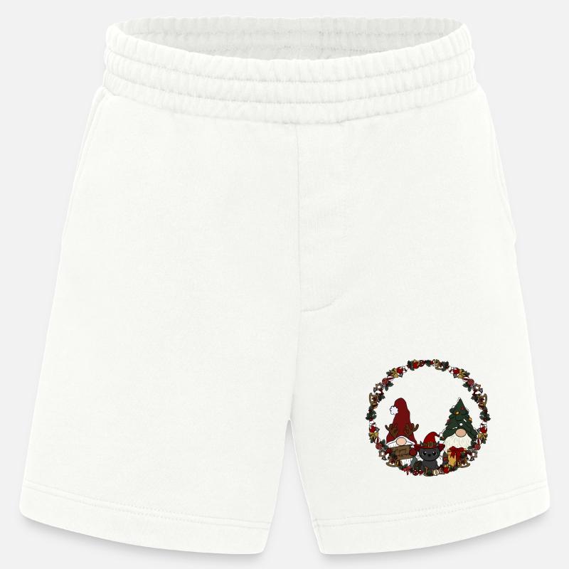 Wichtel mit Katze  im Weihnachtskranz - Heavyweight Shorts - made by SPREAD  - OFF WHITE