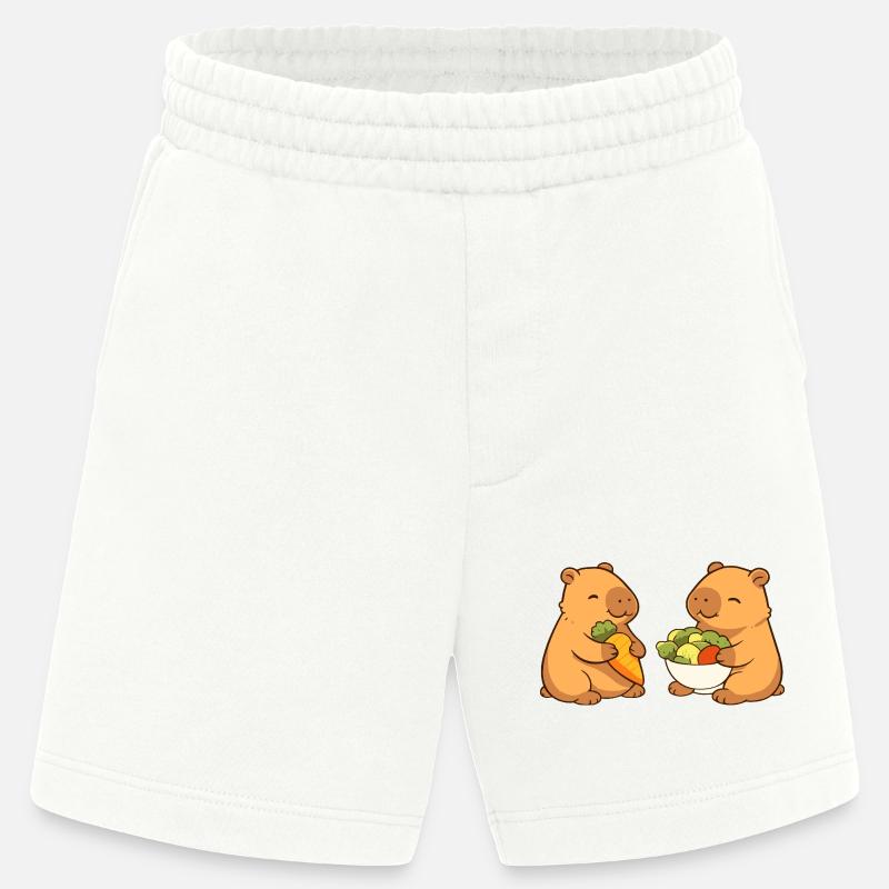 Capybara couple with vegetables – relaxed & cute - Heavyweight Shorts - made by SPREAD  - OFF WHITE