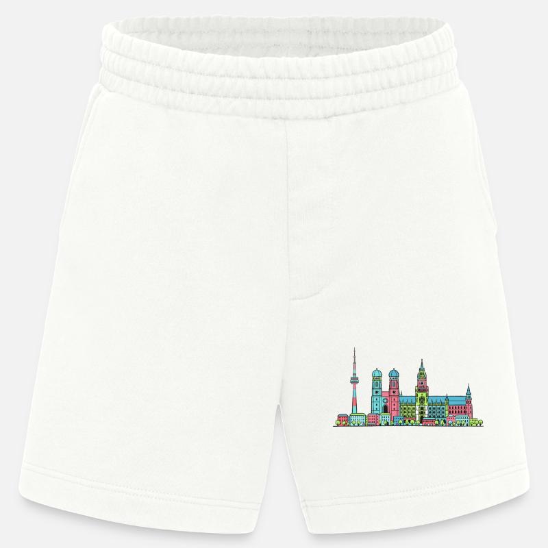 Münchner Stadtskyline Marienplatz Moderne Linienkunst - Heavyweight Shorts - made by SPREAD  - OFF WHITE