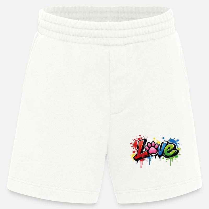 Love – Graffiti Stil mit Katzenpfote - Heavyweight Shorts - made by SPREAD  - OFF WHITE
