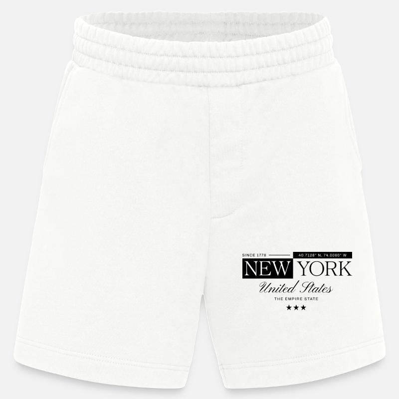 New York Coordinates Typographic - Heavyweight Shorts - made by SPREAD  - OFF WHITE