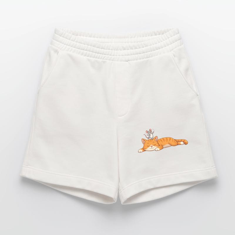 Sleeping cat with cheerful mouse Heavyweight Shorts - made by SPREAD 