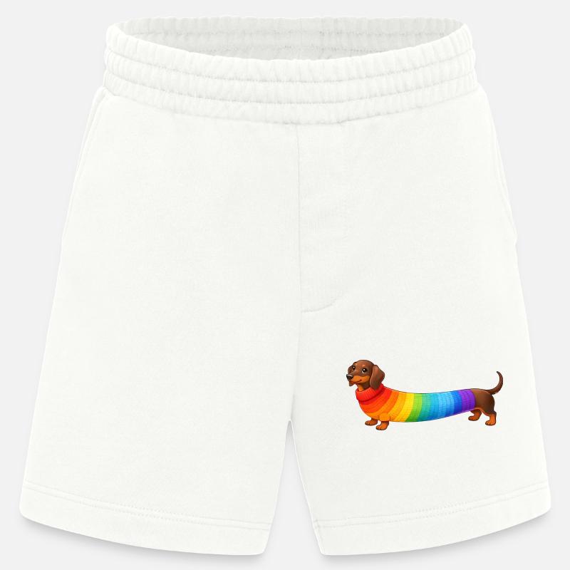 Dackel mit Regenbogen Pullover  - Heavyweight Shorts - made by SPREAD  - OFF WHITE