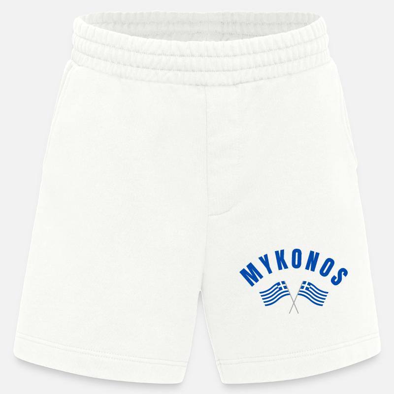Drapeaux grecs de Mykonos - Short bio épais fabriqué en UE - OFF WHITE