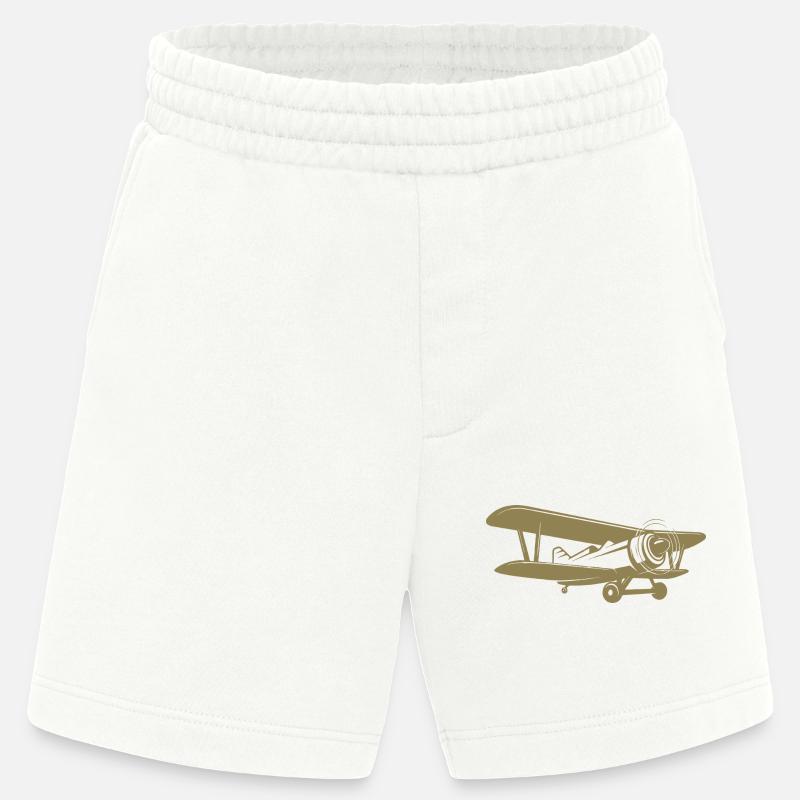 Doppeldecker Pilot Retro Minimalistisch - Heavyweight Shorts - made by SPREAD  - OFF WHITE