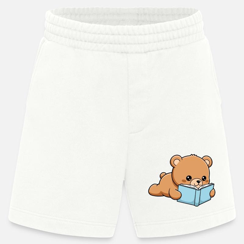Libro Orso Buffo Libro che legge - Pantaloncini ecologici Heavyweight Made in UE - OFF WHITE