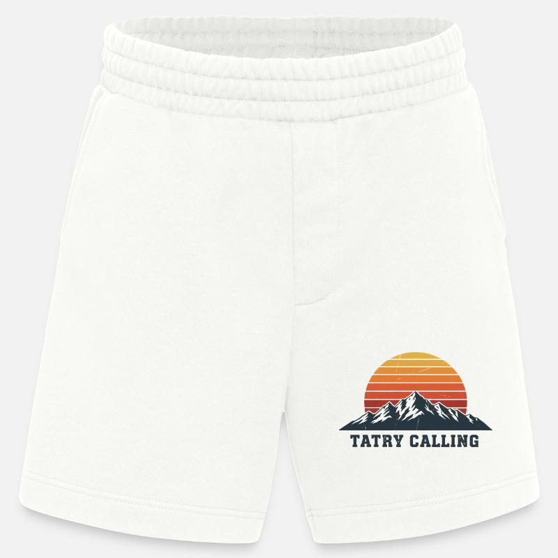 Tatry Calling Retro Mountain Sunset Design - Pantaloncini ecologici Heavyweight Made in UE - OFF WHITE