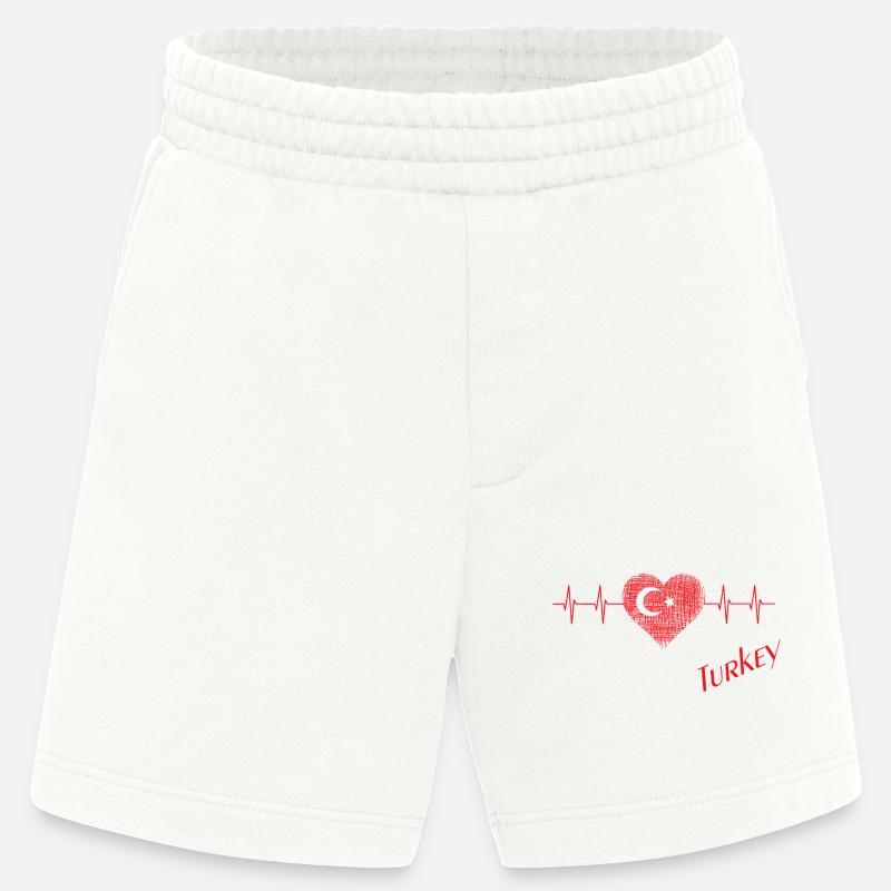 Cœur turc avec drapeau et ECG - Short bio épais fabriqué en UE - OFF WHITE