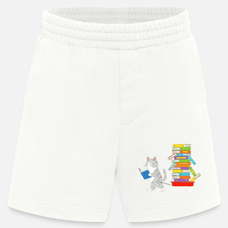 Reading kitten pulls book trolley - Heavyweight Shorts - made by SPREAD  - OFF WHITE