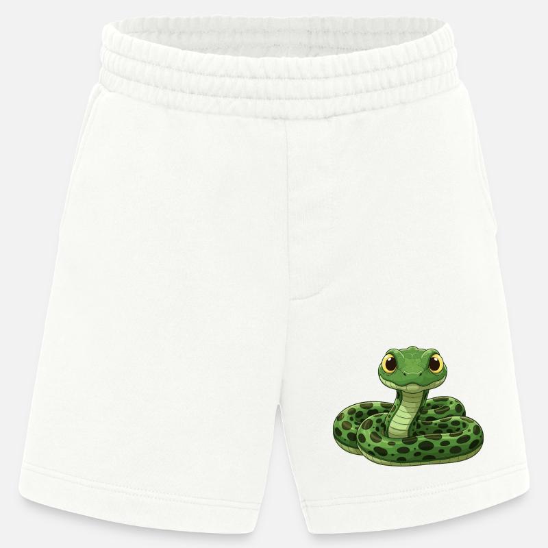 Serpent de dessin animé mignon - Short bio épais fabriqué en UE - OFF WHITE