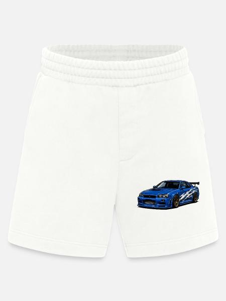 Blue sports car with stripes - Heavyweight Shorts - made by SPREAD  - OFF WHITE
