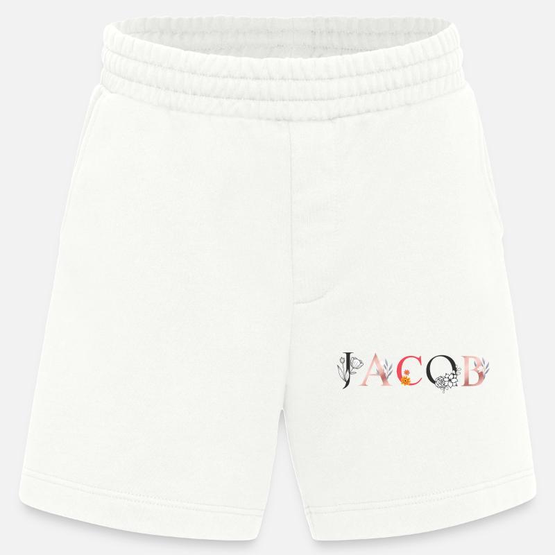 JACOB Namenskunst mit Blumen gestickt - Heavyweight Shorts - made by SPREAD - OFF WHITE