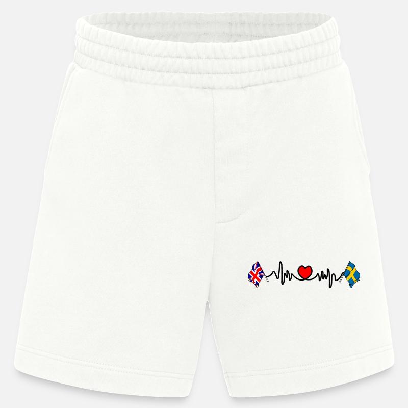 Cardio heart Drapeau Angleterre, drapeau Suède - Short bio épais fabriqué en UE - OFF WHITE