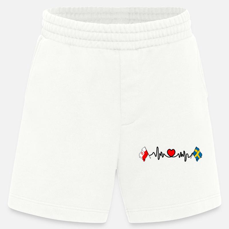 Cardio heart Drapeau Pologne, drapeau Suède - Short bio épais fabriqué en UE - OFF WHITE