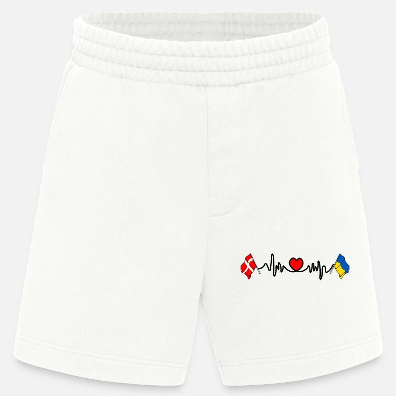 Cardio heart Drapeau Danemark, drapeau Ukraine - Short bio épais fabriqué en UE - OFF WHITE