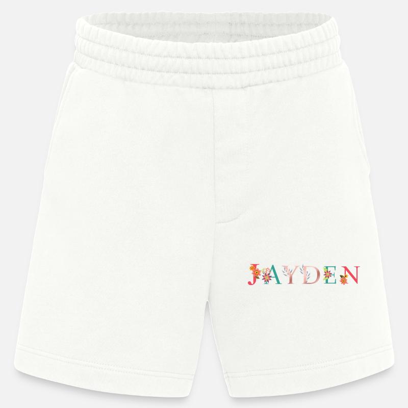 JAYDEN Namenskunst mit gestickten Blumen - Heavyweight Shorts - made by SPREAD  - OFF WHITE