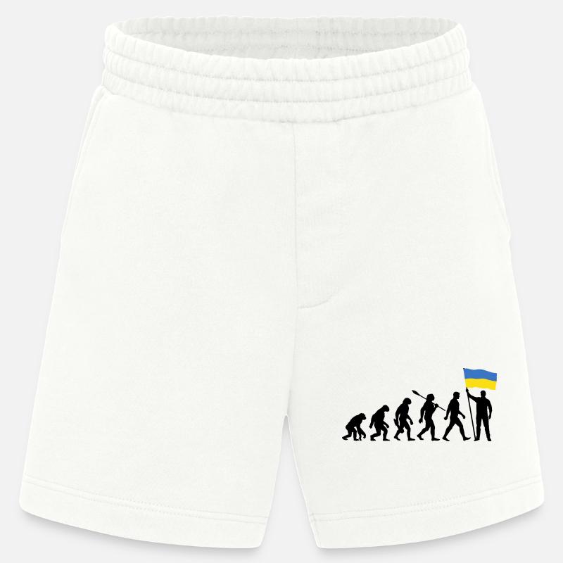 Ukraine - Evolution - Drapeau - Nation - Short bio épais fabriqué en UE - OFF WHITE